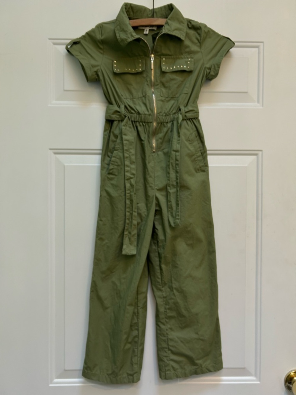 Kensie Girl Olive Green Utility Studded Zip-Front Jumper 6